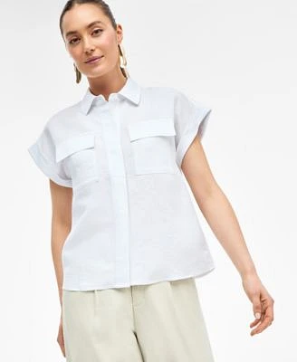 I.N.C. International Concepts Womens Linen Blend Short Sleeve Blouse Xs Pxl Exclusively At Macys