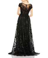 Women's Ruffle Tiered Sequin High Neck Gown