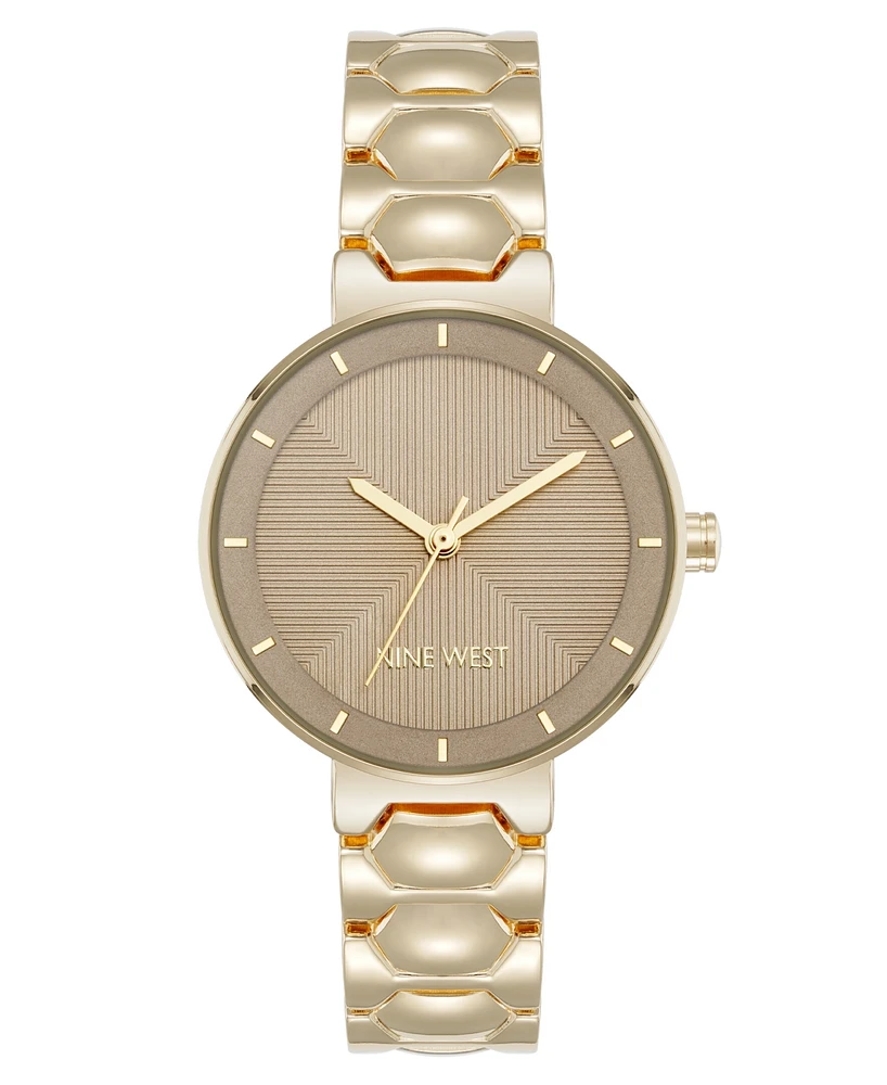 Nine West Women's Quartz Round Tan and Gold-Tone Metal Alloy Bracelet Watch, 32mm