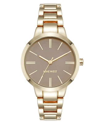 Nine West Women's Quartz Tan and Gold-Tone Metal Alloy Bracelet Watch, 34mm