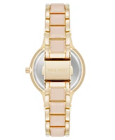 Nine West Women's Quartz Round Pink Enamel and Gold-Tone Metal Alloy Watch, 32mm