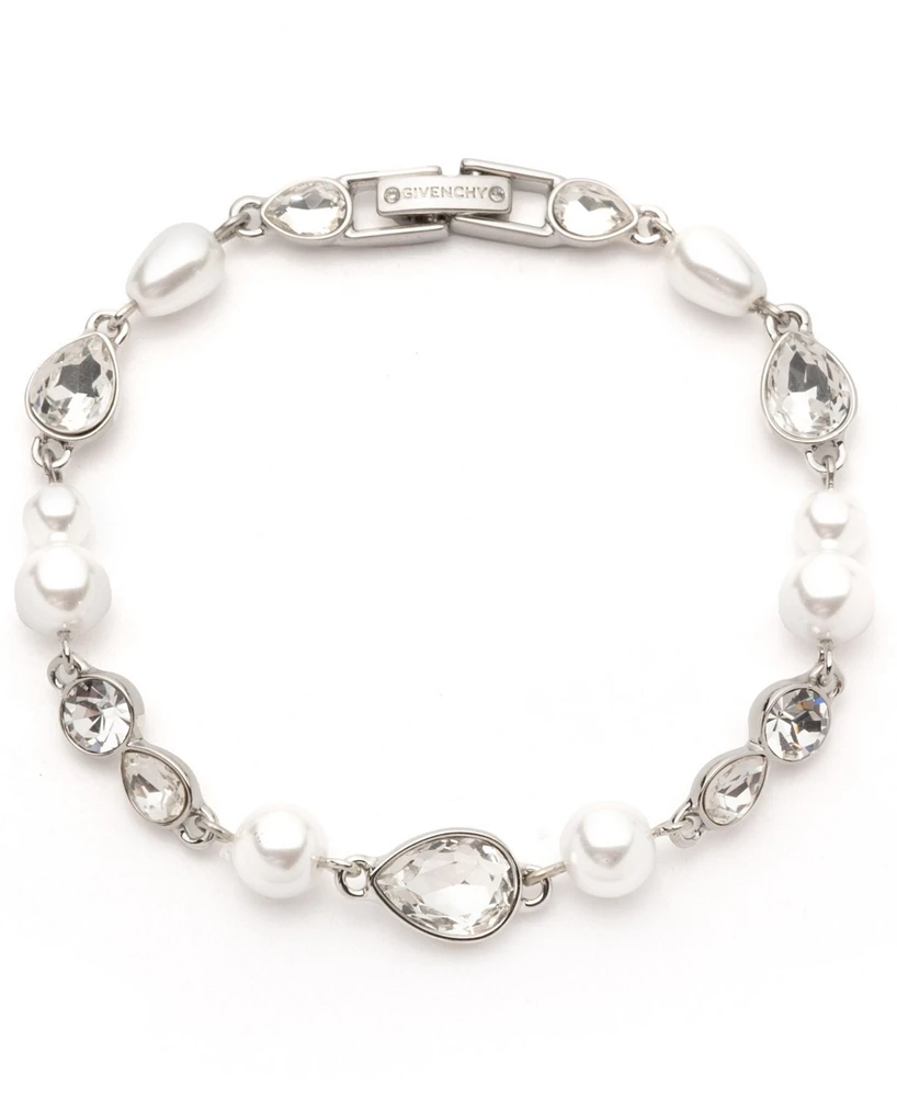 Givenchy Silver-Tone Crystal & Imitation Pearl Flex Bracelet