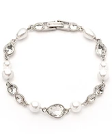 Givenchy Silver-Tone Crystal & Imitation Pearl Flex Bracelet