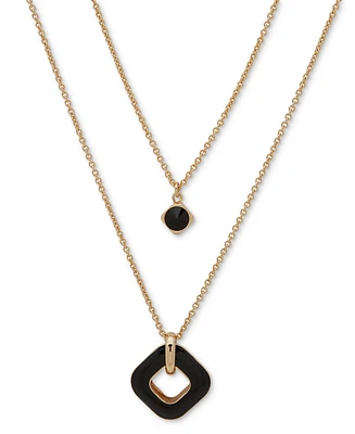 Dkny Gold-Tone Jet Black Two Row Square Pendant Necklace, 16" + 3" extender