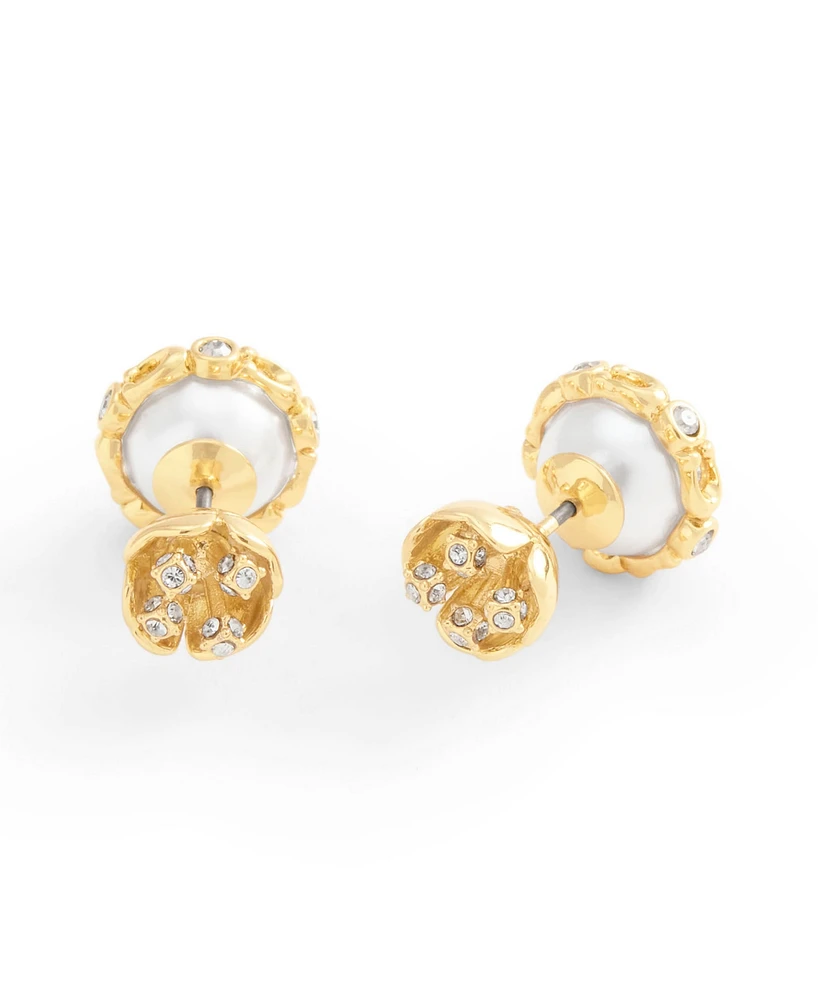 Coach Faux Stone Signature Floral Cultivated Pearl Orb Jacket Earrings