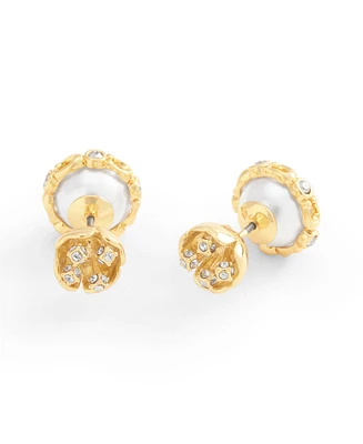 Coach Faux Stone Signature Floral Cultivated Pearl Orb Jacket Earrings