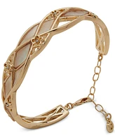 Anne Klein Gold-Tone Pave Flower Mother-of-Pearl Inlay Cuff Bracelet