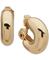 Anne Klein Gold-Tone Puffy C Hoop Clip On Earrings