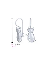 Bling Jewelry Cute Siamese Kitten Cat Dangle Earrings in Polished Sterling Silver