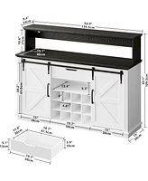 Farmhouse Coffee Bar Cabinet with Sliding Barn Doors and Led Lights