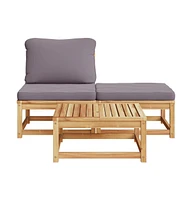 3 Piece Patio Lounge Set with Cushions Solid Wood Acacia