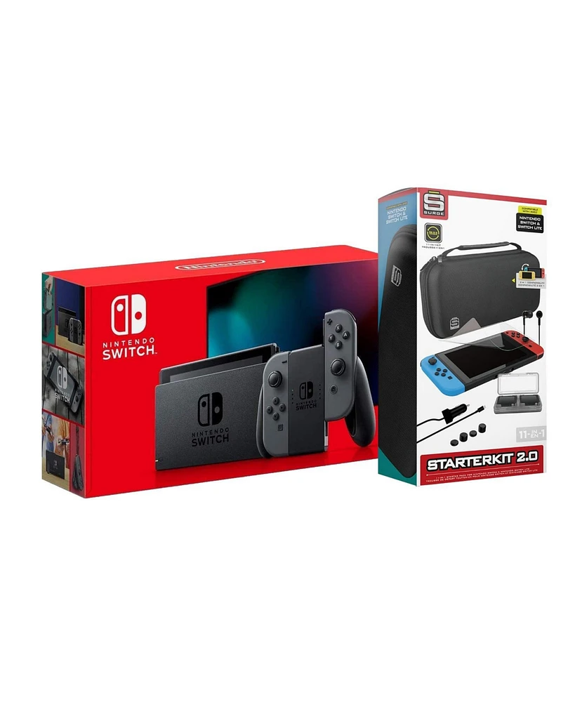 Nintendo Switch 32GB Console Gray Joy-Con Bundle with Surge 11-In-1 Accessory Starter Pack