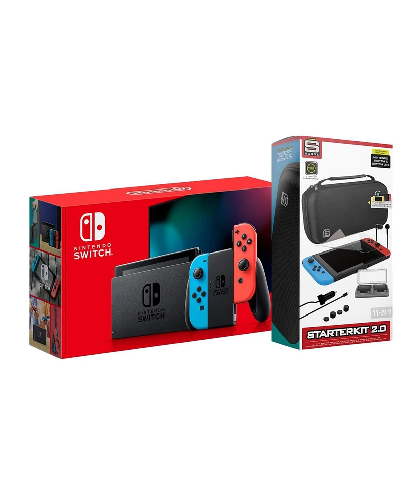 Nintendo Switch 32GB Console Neon Red/Blue Joy-Con Bundle with Surge 11-In-1 Accessory Starter Pack