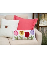 10" x 20" Spring Tulips Floral Flower Garden Hooked Accent Throw Pillow