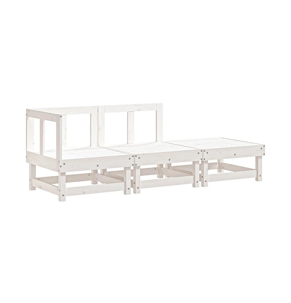 3 Piece Patio Lounge Set White Solid Wood Pine