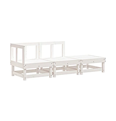 3 Piece Patio Lounge Set White Solid Wood Pine