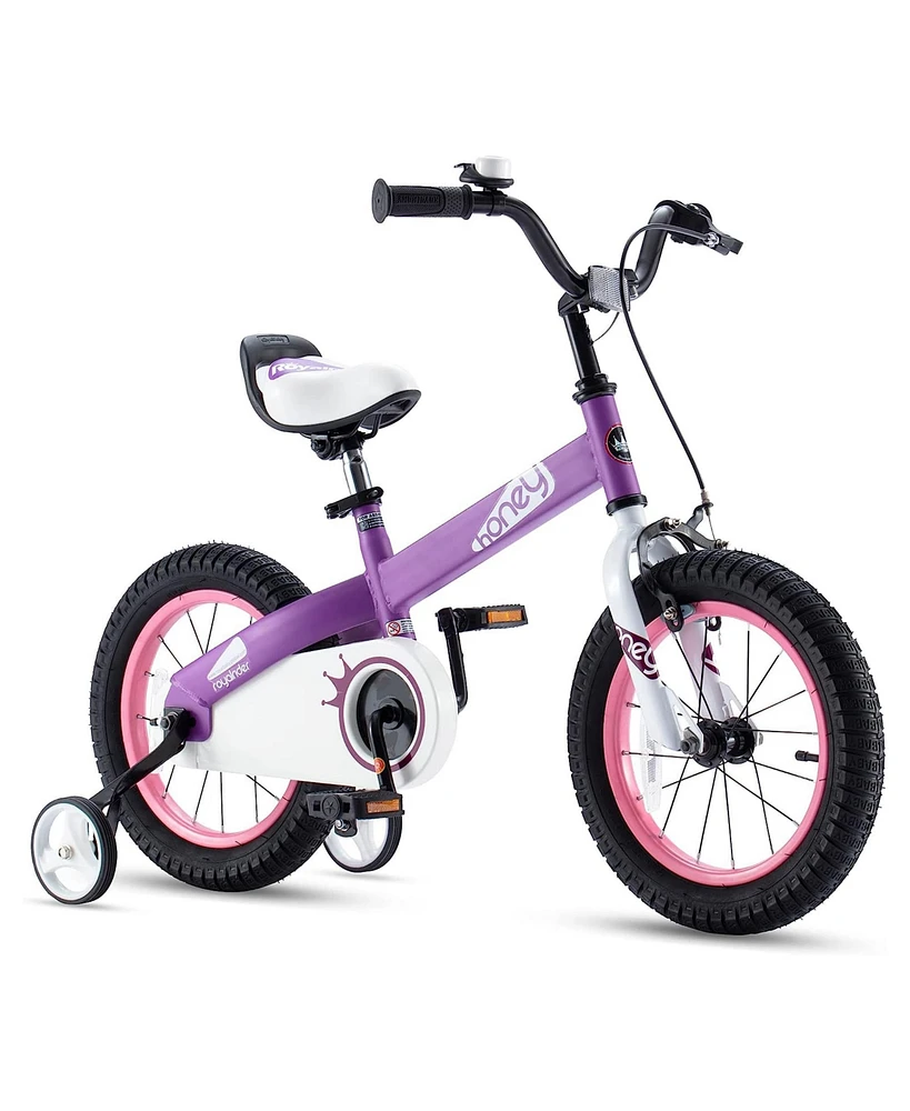 RoyalBaby Cubetube Honey 16 Inches Kids Bicycle with Training Wheels, 2 Brake Styles, and Kickstand for Boys and Girls Ages 4 to 7, Purple