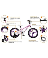 RoyalBaby Moon-5 Lightweight Magnesium Frame 16-Inch Kids Bike w/Dual Hand Brakes, Training Wheels, Kickstand, Bell, & Tool Kit for Boys & Girls, Pink