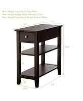 Gymax Set of 2 3-Tier Nightstand Bedside Side End Table w/Double Shelves Drawer