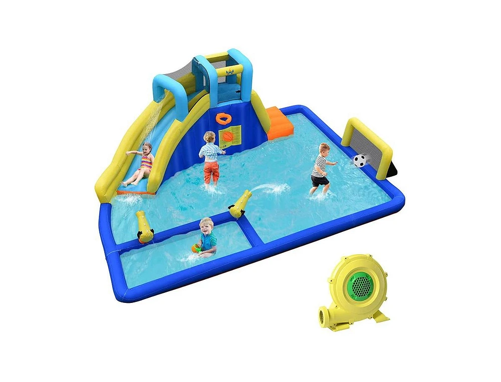 6-in-1 Inflatable Water Slide Park with Blower Fun Outdoor Playset for Kids