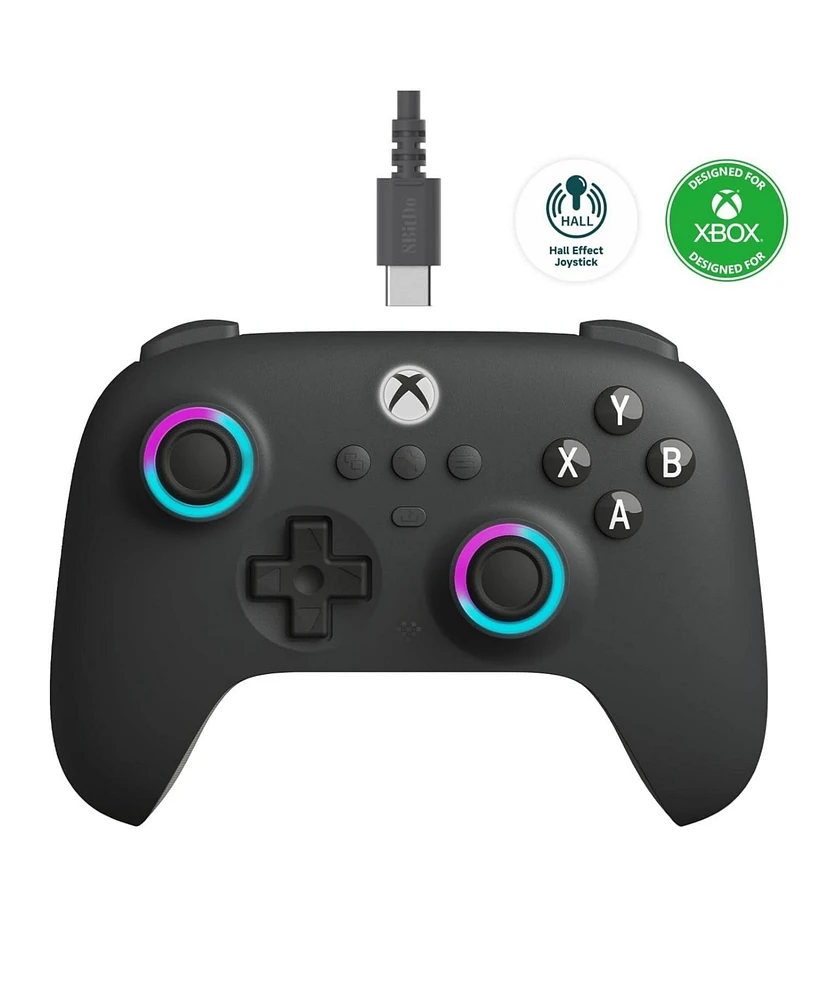 8BitDo Ultimate C Wired Controller for Xbox with Fire Ring Rgb Lighting Hall Effect Joysticks and 1 Month Game Pass Code - Orange