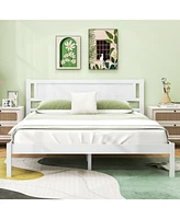 Queen Size Wood Bed Frame with Headboard and Wooden Slats Support-Queen