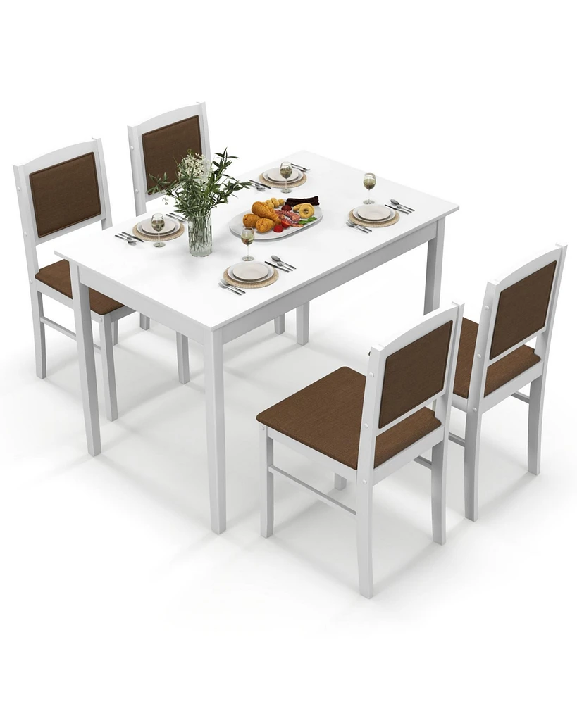 5-Piece Dining Set for 4 with Rubber Wood Legs for Small Dining Room