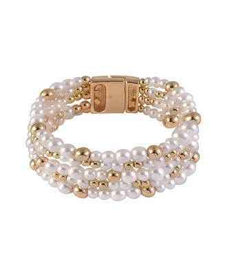 Laundry by Shelli Segal 4 Row Pearl and Gold Tone Beaded Magnetic Closure Bracelet