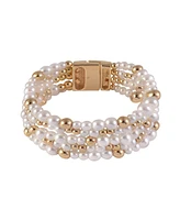Laundry by Shelli Segal 4 Row Pearl and Gold Tone Beaded Magnetic Closure Bracelet