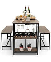 3 Pieces Dining Table Set for 4 with Wine Rack