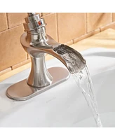 Waterfall Single Hole Single-Handle Low-Arc Bathroom Faucet With Pop-up Drain Assembly