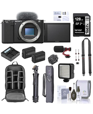 Sony Sony Zv-E10 Mirrorless Camera, Bundled with Sd Card, Backpack, 2 Extra Batteries, Full-Size Tripod, Strap, Microphone, Screen Protector, Led Ligh