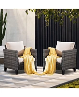 2-Piece Patio Chairs,Outdoor Wicker Chairs of 2,All Weather Rattan High Back with Comfortable Cushions for Yard Porch,Patio and Backyard,Orange