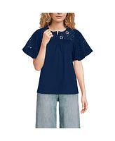 Lands' End Women's Eyelet Crew Puff Sleeve Top