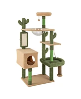 Multilevel Cactus Cat Tree with Scratching Posts, Condo, Toy & Rope Fun & Cozy Playhouse for Cats