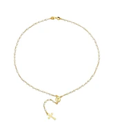 Bling Jewelry Dainty Religious Guardian Angel Rosary Necklace with White Simulated Pearls 18K Gold