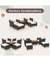 Gymax Set of 5 Furniture Set w/ Storage Table Ottomans Soft Pillows Patio