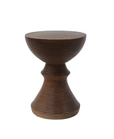 16" Ribbed Concrete Side Table - Weather-Resistant Outdoor Accent