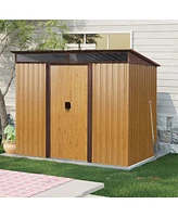 8ft x 6ft Outdoor Metal Storage with Lockable Sliding Doors and Transparent plate for Garden, Lawn (Coffee)