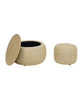 Woven Rattan Storage Ottoman with Dual Function (Table/Ottoman)