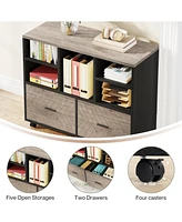 Tribesigns 2-Drawer Wood File Cabinet, Mobile Lateral Filing Cabinet for Hanging Letter Size Files, Printer Stand with Open Storage Shelves for Home O