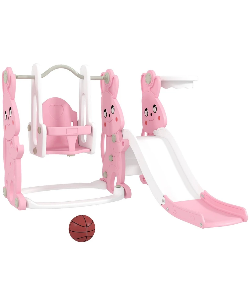 Qaba 4 in 1 Toddler Slide and Swing Set w/ Climber, Basketball Hoop,