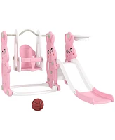 Qaba 4 in 1 Toddler Slide and Swing Set w/ Climber, Basketball Hoop,