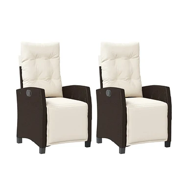 Reclining Patio Chairs 2 pcs with Footrest Brown Poly Rattan
