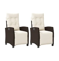 Reclining Patio Chairs 2 pcs with Footrest Brown Poly Rattan