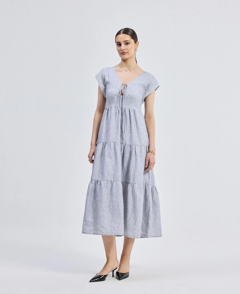 Reistor Women's Gathered Tiered Dress with Front-ties