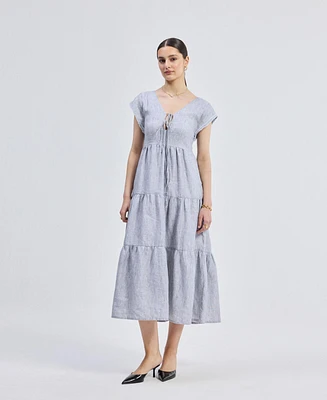 Reistor Women's Gathered Tiered Dress with Front-ties