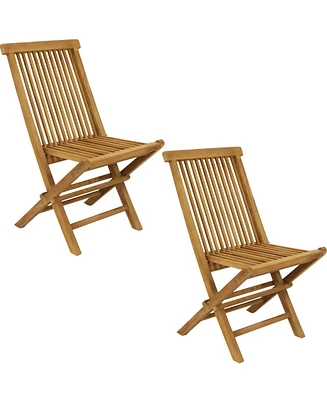 Hyannis Solid Teak Wood Folding Chairs - Outdoor Wooden Patio Chairs - Foldable - Light Wood Stain Finished - Set of 2