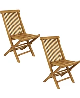 Hyannis Solid Teak Wood Folding Chairs - Outdoor Wooden Patio Chairs - Foldable - Light Wood Stain Finished - Set of 2