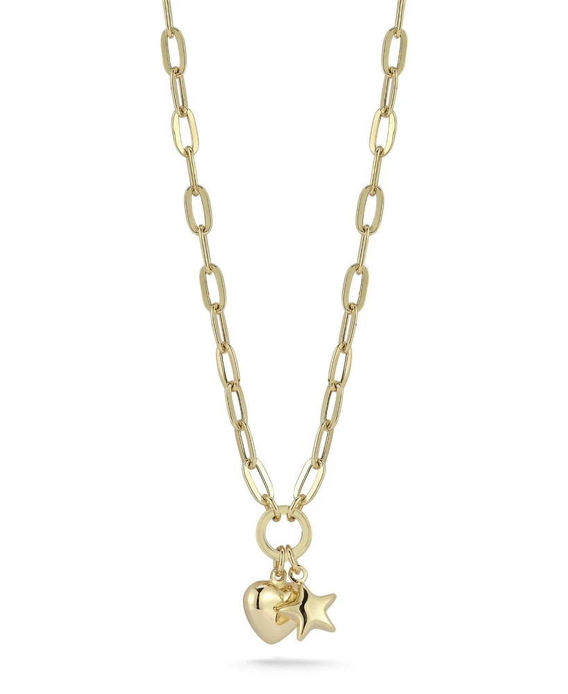 Rachel Zoe 14K Gold Star Heart Charm Necklace with Paperclip Chain